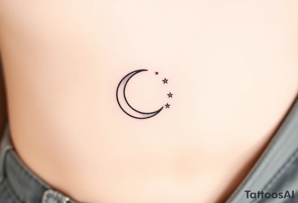 Very small crescent moon with stars. Shade the crescent moon tattoo idea