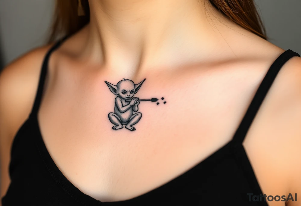 Tiny goblin with paint all over their clothes tattoo idea