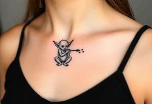Tiny goblin with paint all over their clothes tattoo idea