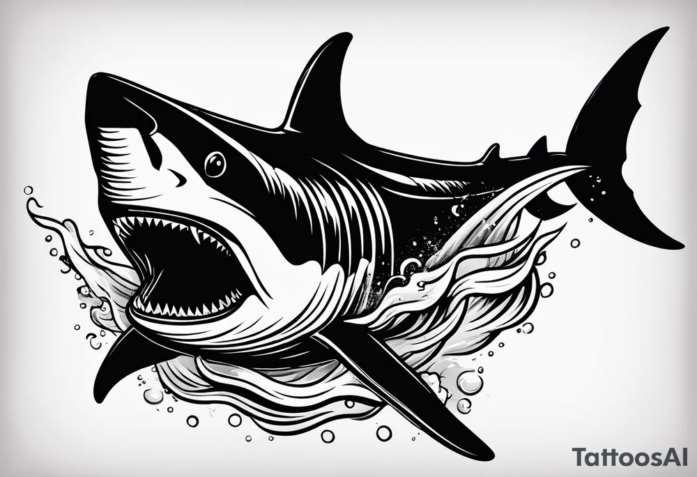 i wanted to have the megalodon ni text vertically with the shark and the water wrapping around the text tattoo idea