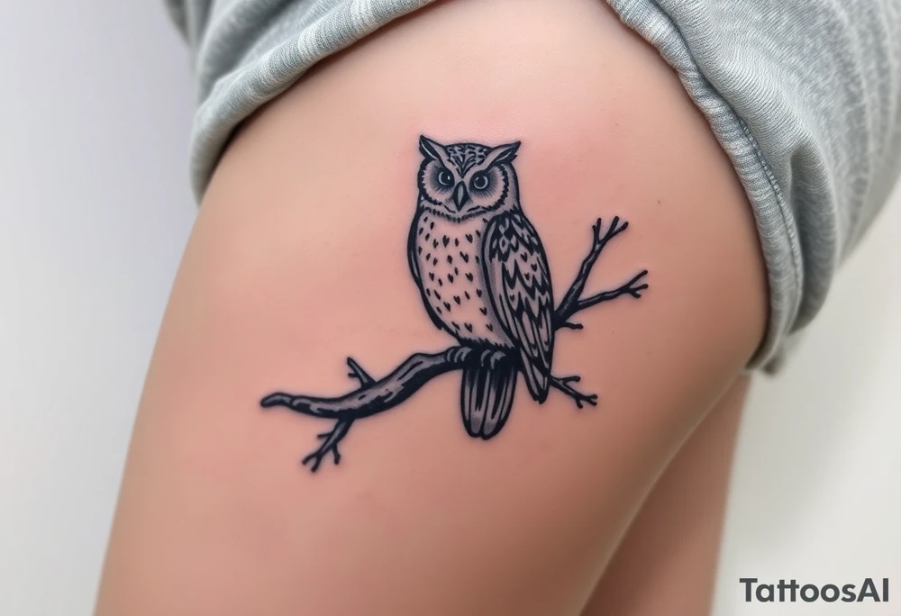 wise owl perched on ancient oak branch under starlit sky tattoo idea