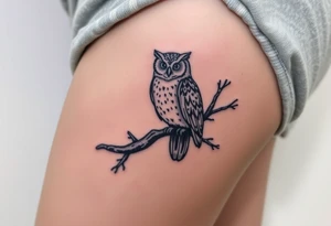 wise owl perched on ancient oak branch under starlit sky tattoo idea