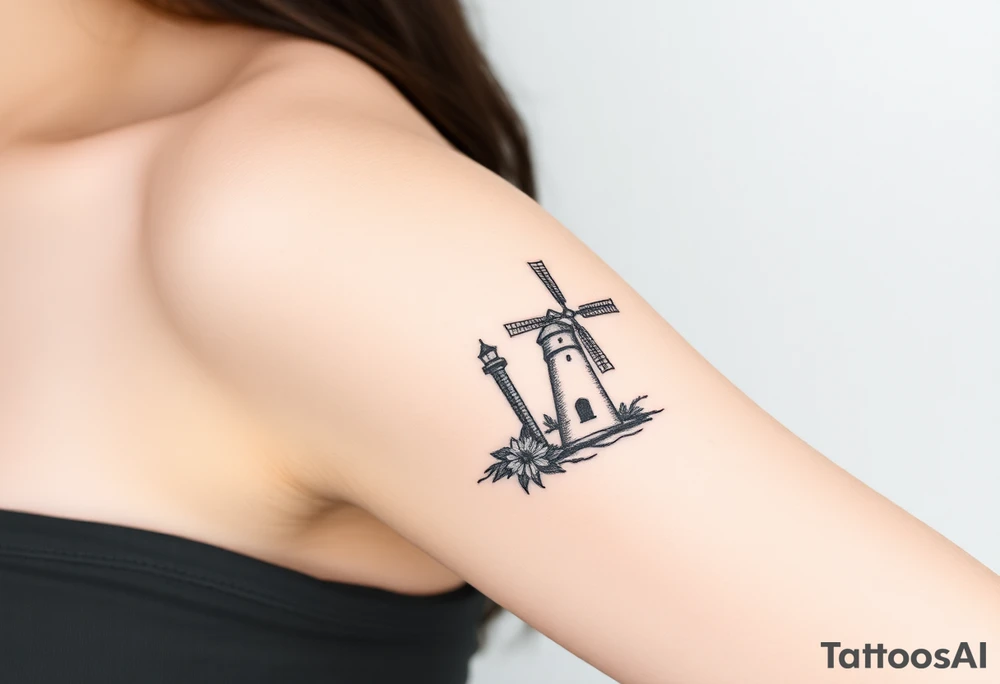 Merge halves of a lighthouse and windmill tattoo idea