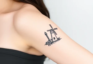 Merge halves of a lighthouse and windmill tattoo idea