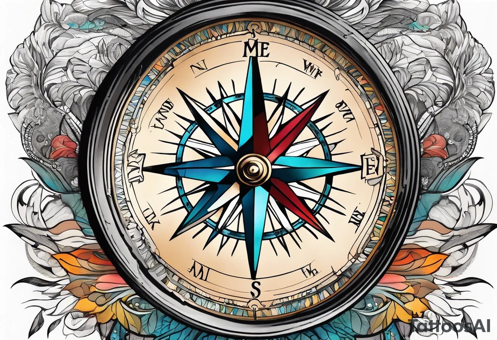 vintage compass with river falling over it tattoo idea