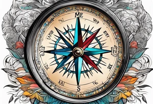 vintage compass with river falling over it tattoo idea