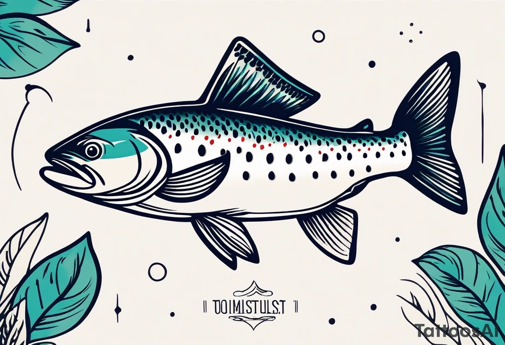 A small tattoo featuring a lovestruck trout as the main theme, drawn without lines, using only color combinations. tattoo idea
