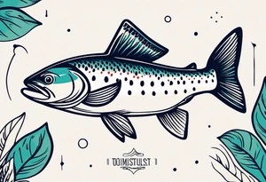 A small tattoo featuring a lovestruck trout as the main theme, drawn without lines, using only color combinations. tattoo idea