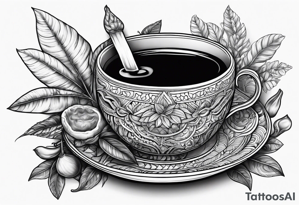 Ayahuasca mushrooms like a cup of tea made by indians tattoo idea
