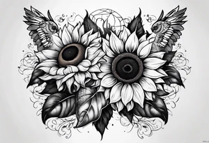 Sunflower forearm tattoo with owl, and light house tattoo idea