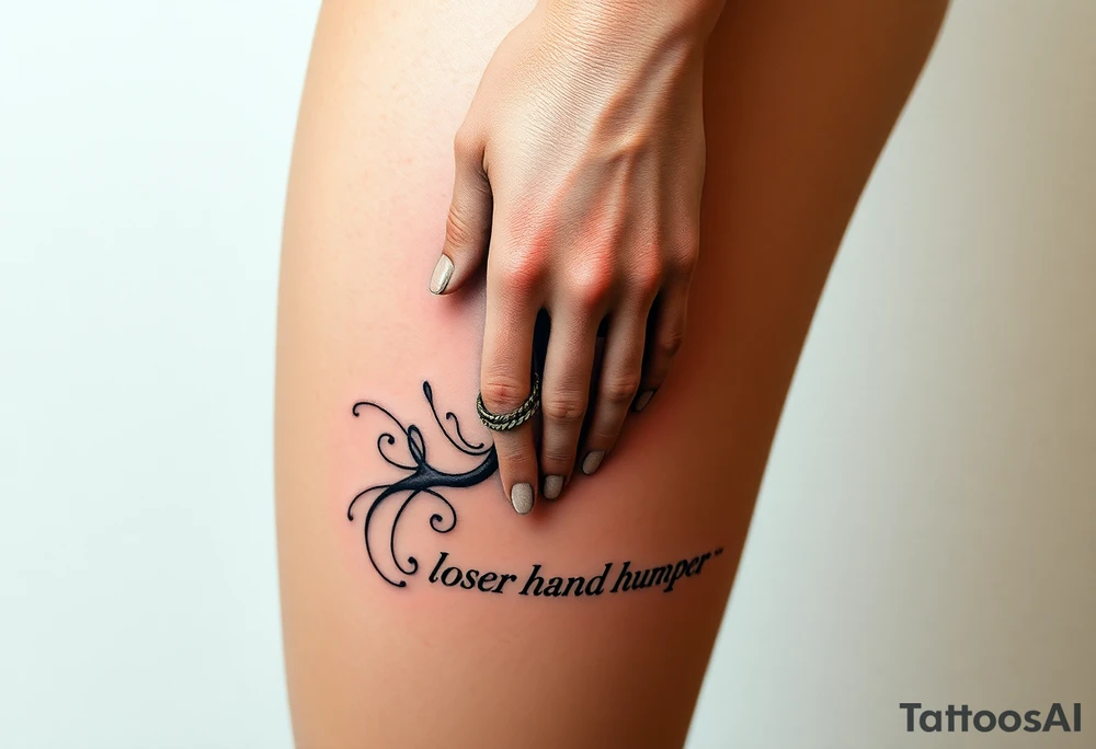 pathetic beta male with skinny penis masturbating with caption “loser hand humper” tattoo idea