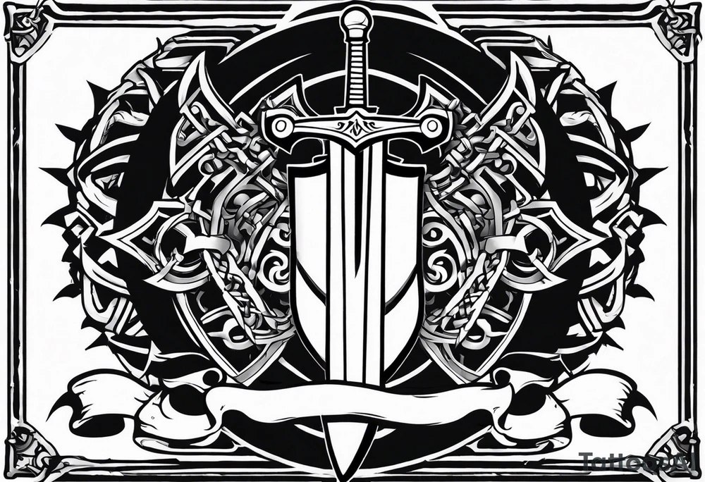 Valhalla stairs  sword shield chains tattoo idea