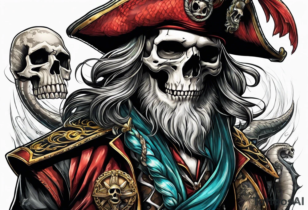 skull pirates with a sea serpent tattoo idea