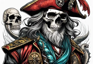 skull pirates with a sea serpent tattoo idea