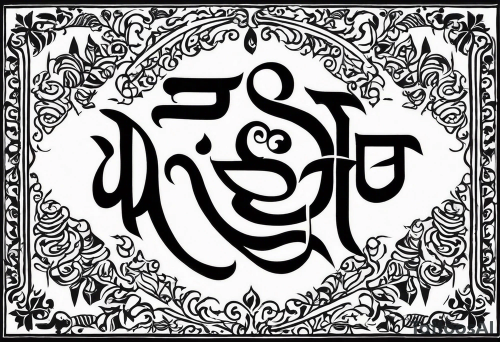 Tattoo ਨਿਰਭਉ ਨਿਰਵੈਰ written in Gurmukhi written text. Add fire and heart to symbolize strength and love tattoo idea