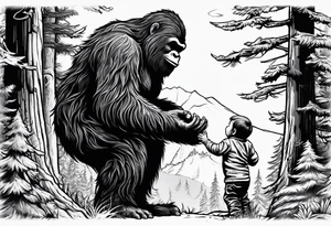 bigfoot feeding a baby bigfoot tattoo idea