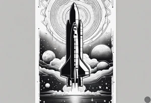 hexagon pattern solar system vertically aligned  with a space shuttle tattoo idea