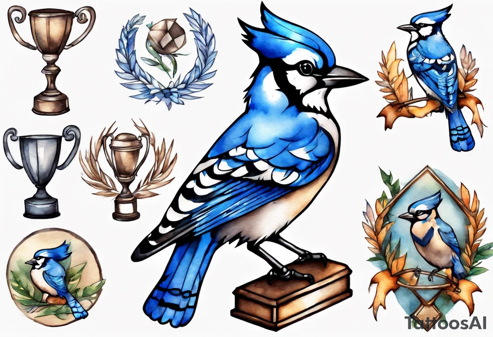bluejay with trophy tattoo idea