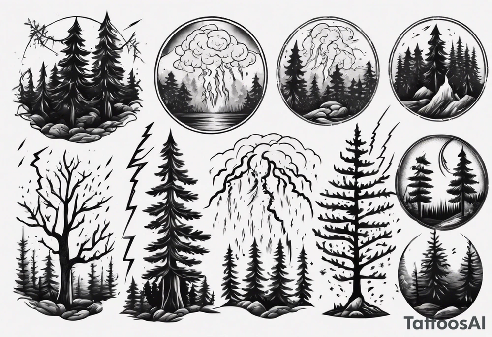 lightning storm over forest tattoo idea