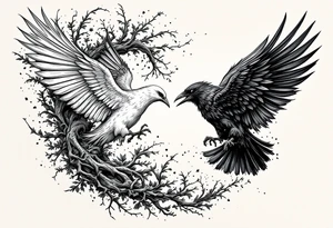 dove and raven fighting tattoo idea