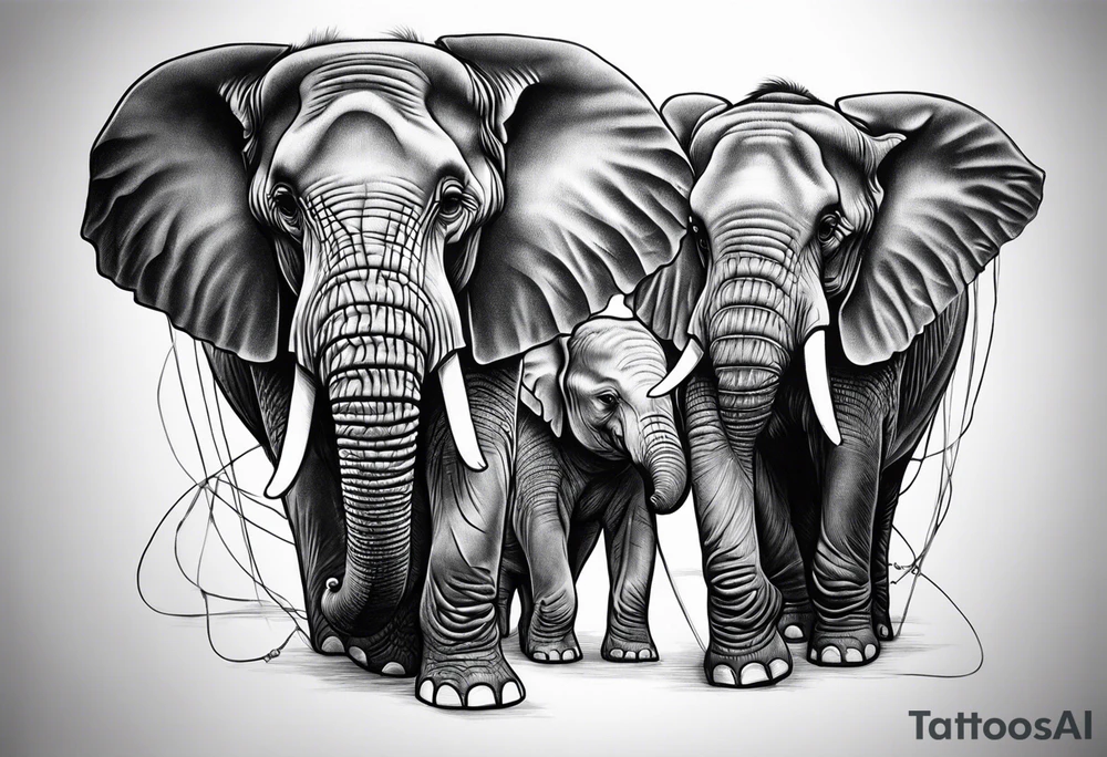 One elephant holding another elephant by a string tattoo idea