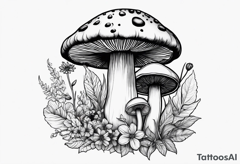 Flowers and mushroom and weeds tattoo idea