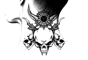 Tribal skulls of the devil with Japanese signs of the dead tattoo idea