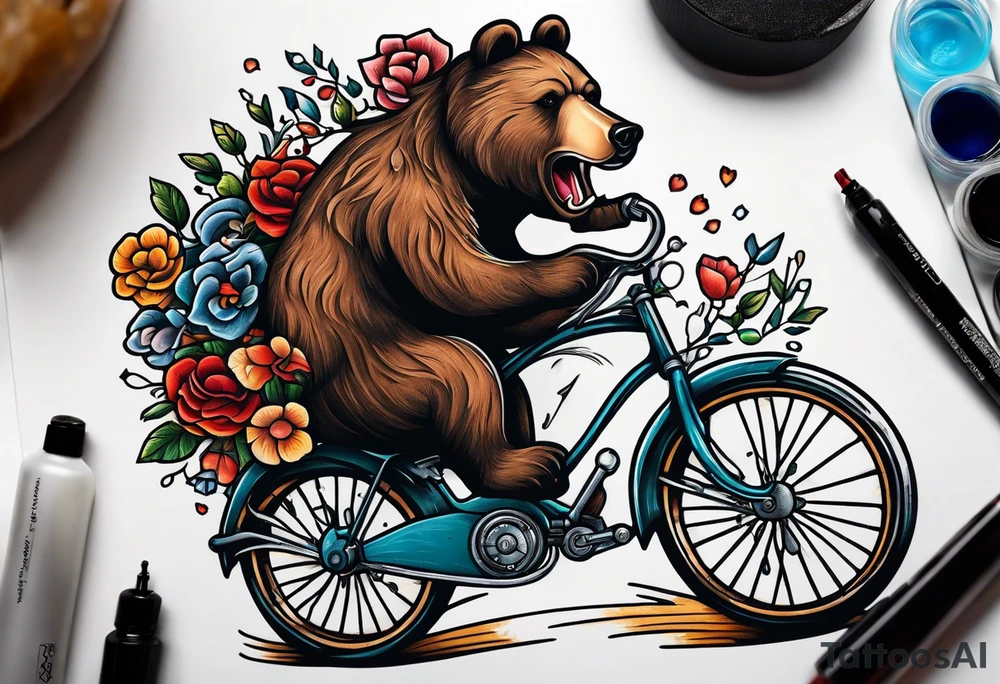 bear riding a bicycle tattoo idea