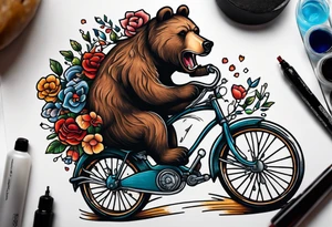 bear riding a bicycle tattoo idea