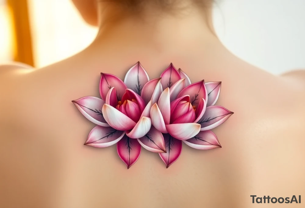 A pair of intertwined white and pink water lilies, with golden highlights on the petals, representing the harmony of two souls coming together in love tattoo idea