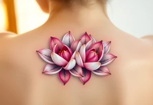 A pair of intertwined white and pink water lilies, with golden highlights on the petals, representing the harmony of two souls coming together in love tattoo idea