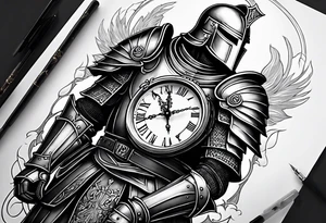 knight in heavy armor with clock tattoo idea