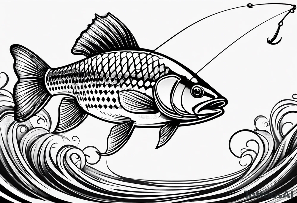 simple fishingrod with the line in water
"do not generate a fish" tattoo idea