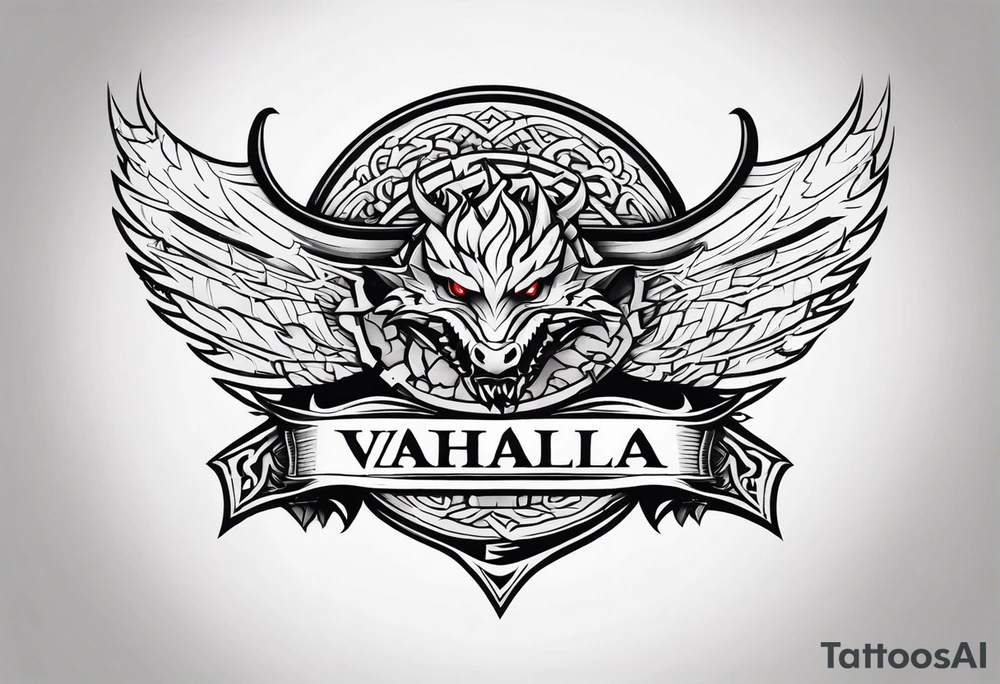 Valhalla sword shield dragon axe tattoo idea