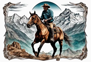 man on horse facing me, with mountain range behind him tattoo idea