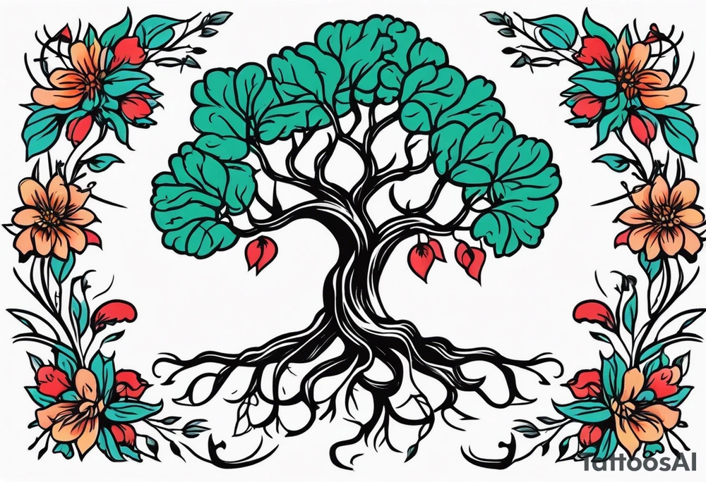tree with roots

old school vintage simple traditional design with vintage flowers surrounding
bold color simple tattoo idea