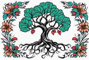 tree with roots

old school vintage simple traditional design with vintage flowers surrounding
bold color simple tattoo idea