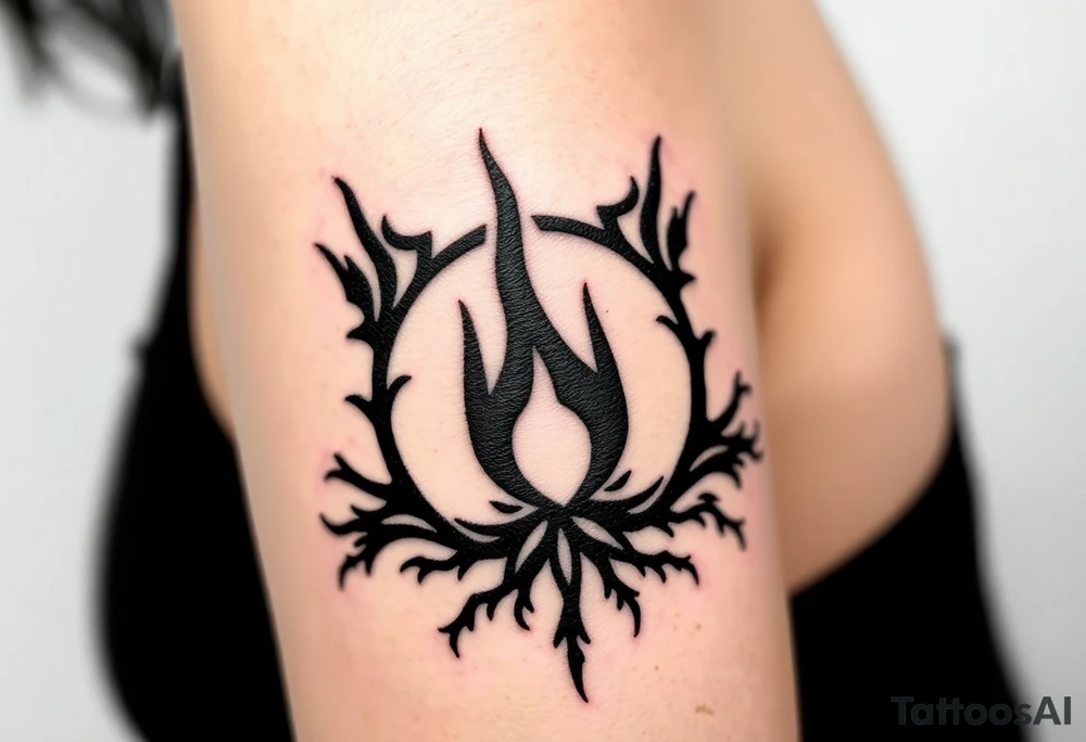 a flame imprisoned in a roots circle tattoo idea
