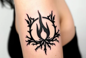 a flame imprisoned in a roots circle tattoo idea