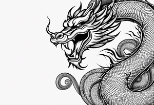 Spiral fire breathing chinese year of dragon tail with body and head extruding dimensionally up and outward for upper thigh and buttock area. tattoo idea