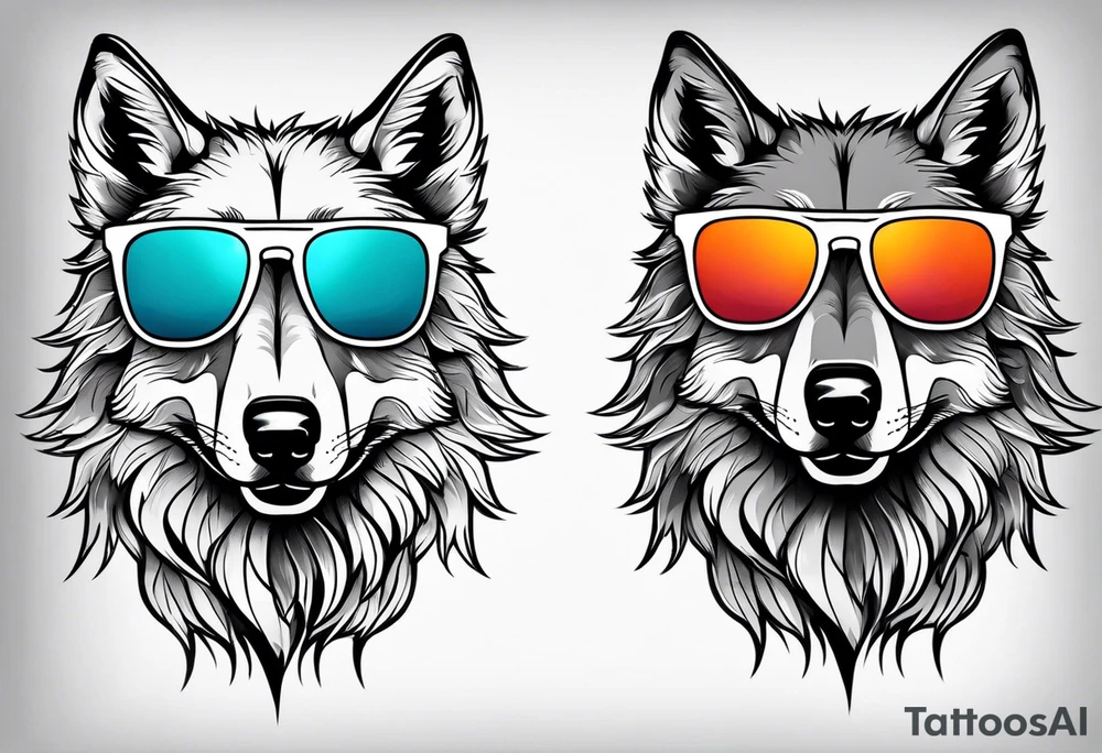 Chill Wolf wearing sunglasses tattoo idea