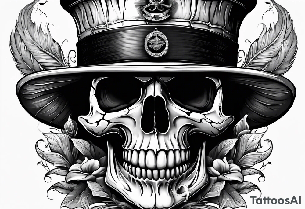 skull with sailors hat on smoking a pipe tattoo idea