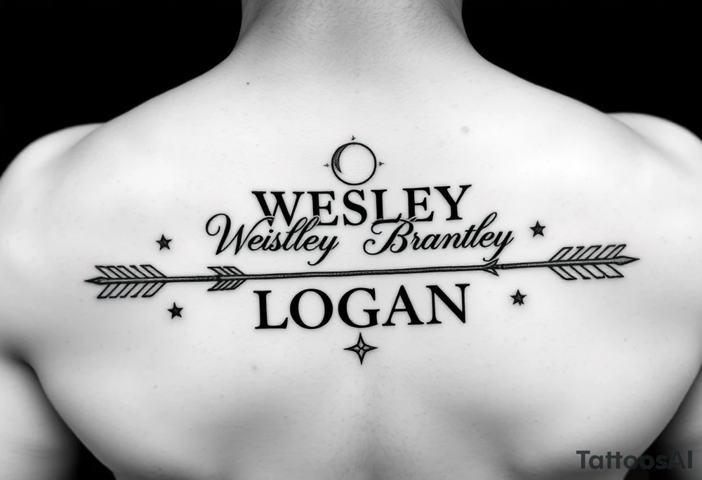 Name Wesley Brantley Logan with arrows and moons and stars tattoo idea