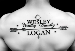 Name Wesley Brantley Logan with arrows and moons and stars tattoo idea