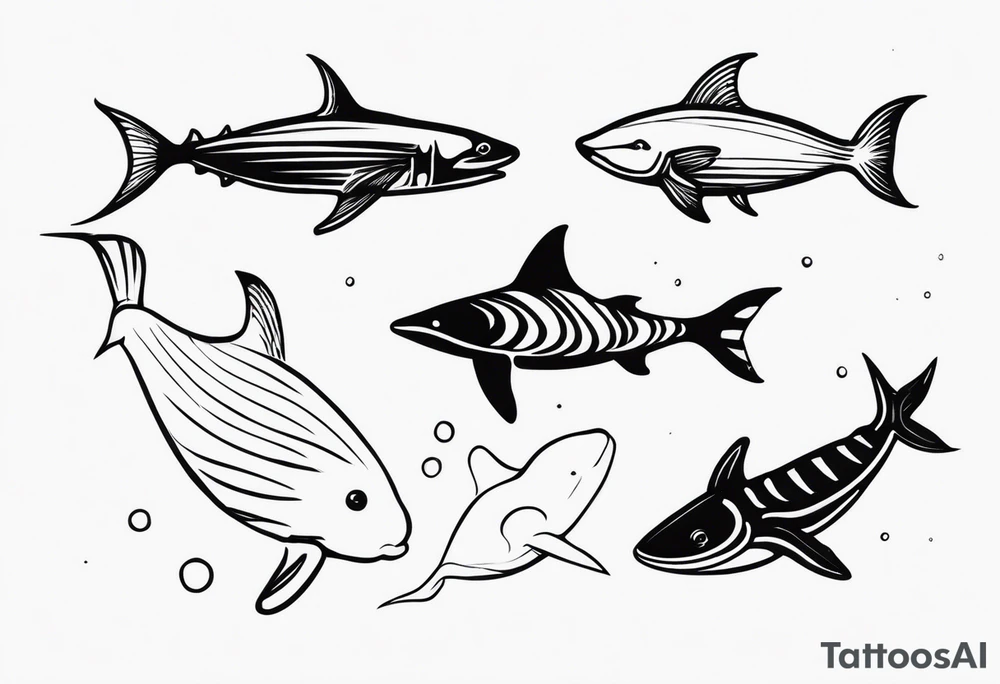 Small sea creatures in a vertical line tattoo idea