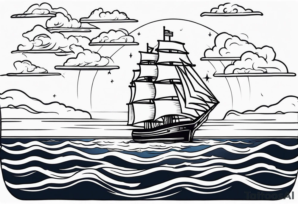 american traditional horizon at sea tattoo idea