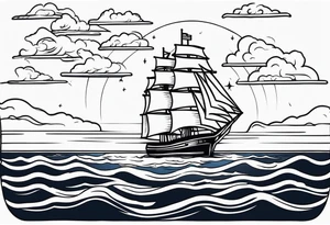 american traditional horizon at sea tattoo idea