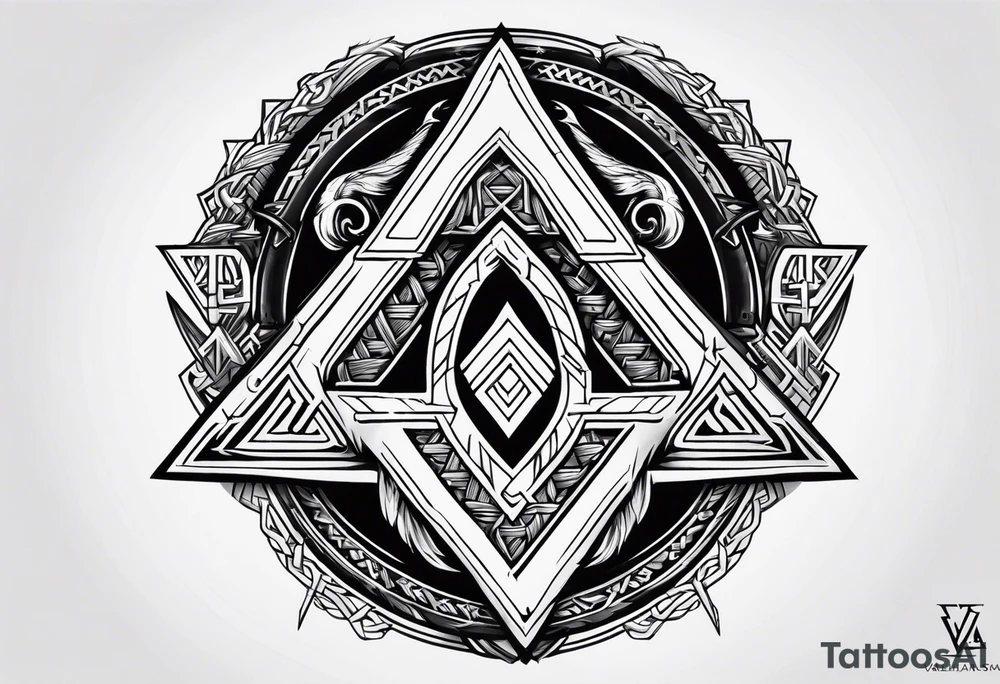 Valhalla staurs sword shield axe Valknut tattoo idea