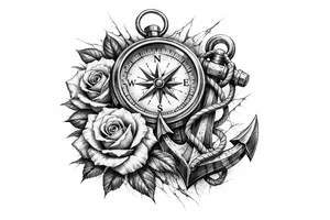 a compass,anchor,roses. tattoo idea