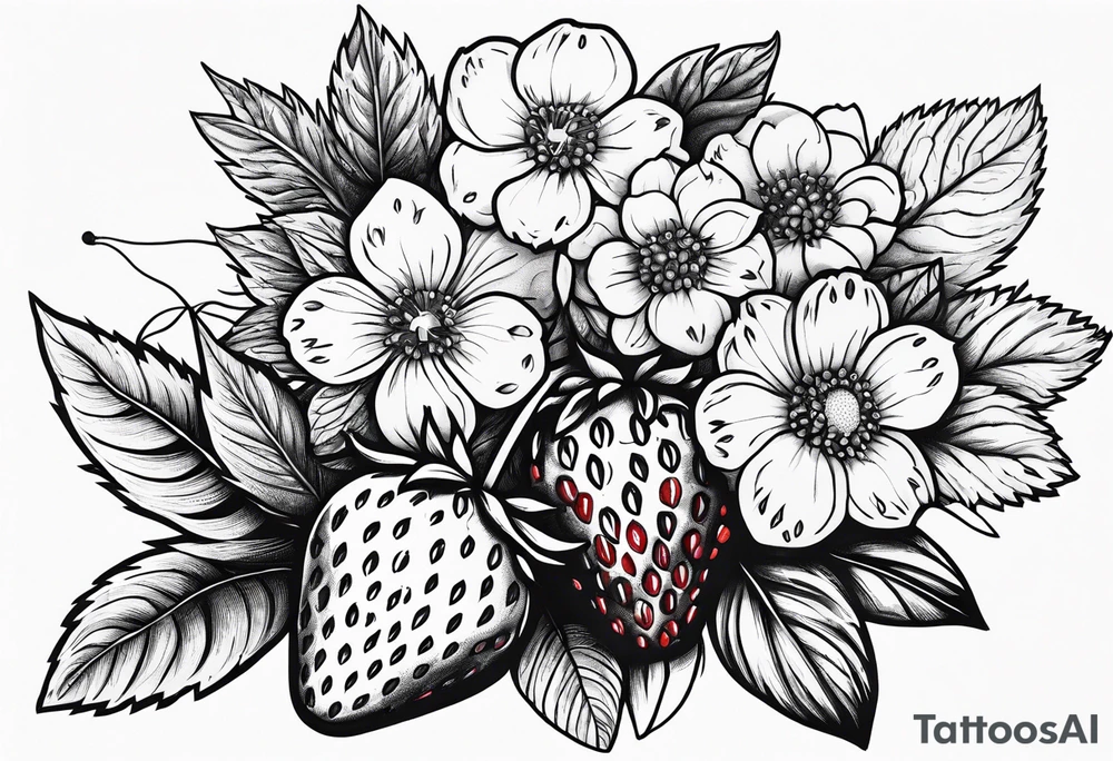 Strawberry and raspberries mixed with flowers tattoo tattoo idea